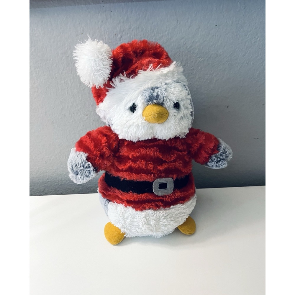 Aurora Santa Penguin‎ Plush 10" Stuffed Animal 2018 Gray White in Red Santa Suit